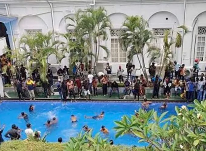 protesters swim in presidential swimming pool